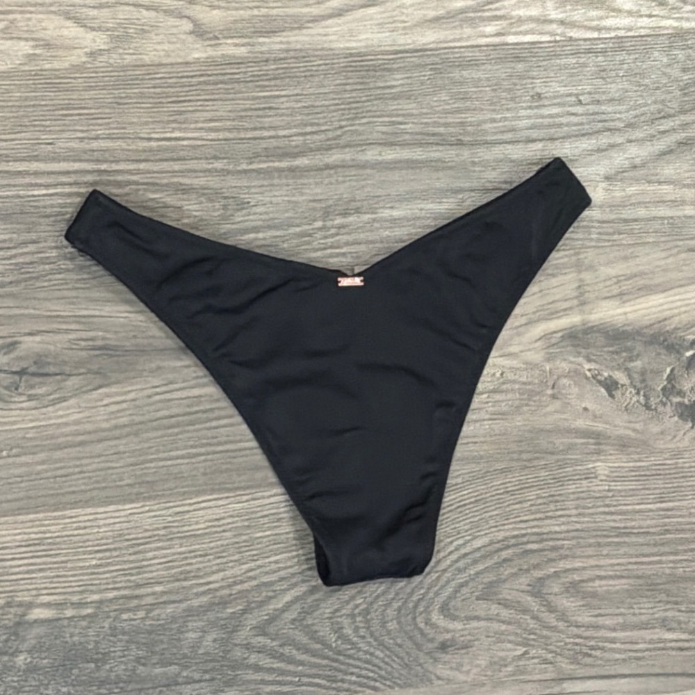 PINK Victoria's Secret Black V-Frontā High Cut Bikini Bottom Rose Gold Logo